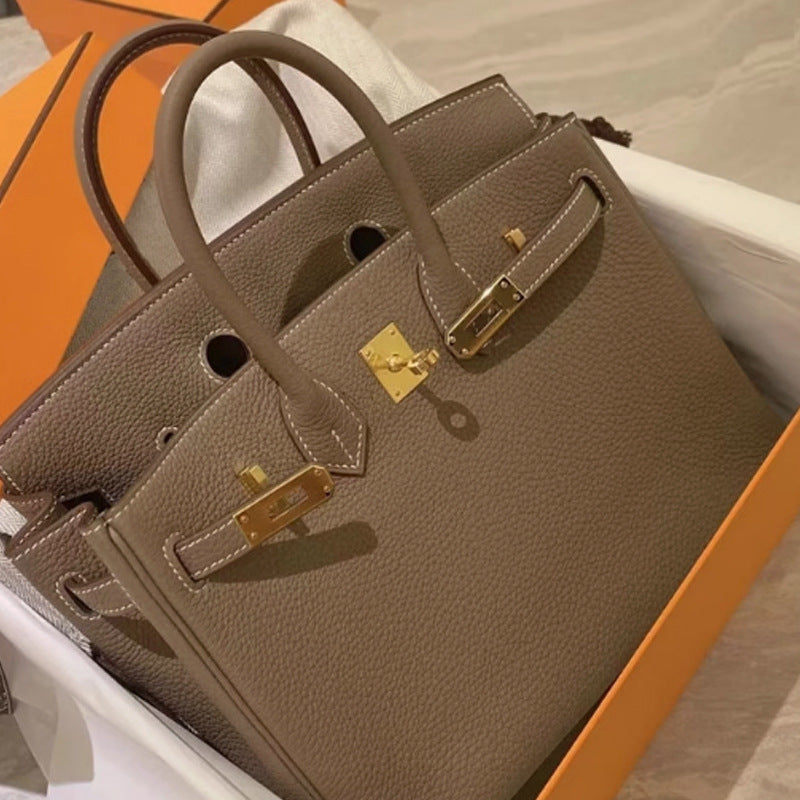 Women's First Layer Cowhide Lychee Pattern Leather Handbags