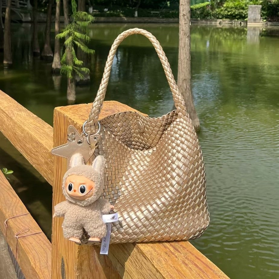 Woven Female Commuter Portable Underarm Genuine Tote Bags