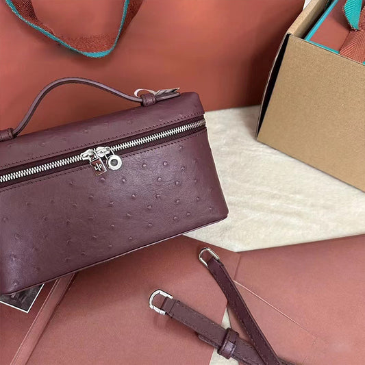 Women's Cowhide Ostrich Grain Lunch Box High-grade Crossbody Bags