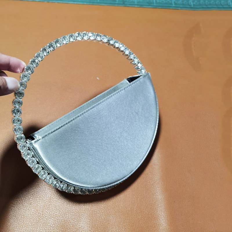 Women's Diamond Round Hand French Minority Satin Evening Bags
