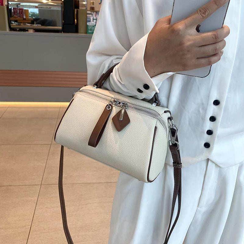 Women's Boston Pillow First Layer Cowhide Large Crossbody Bags
