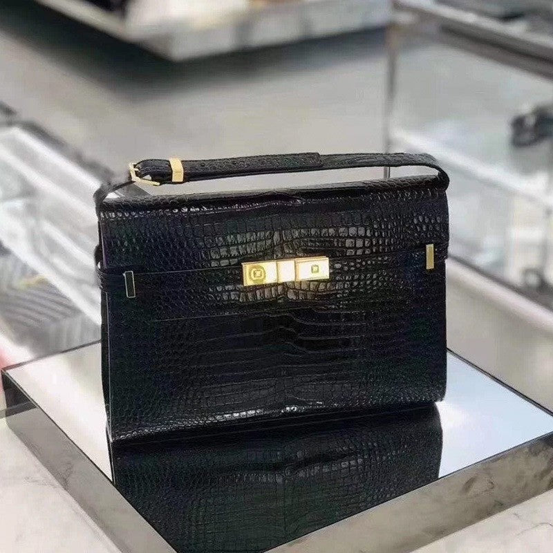 Women's Crocodile Pattern Baguette Kelly Genuine Leather Crossbody Bags