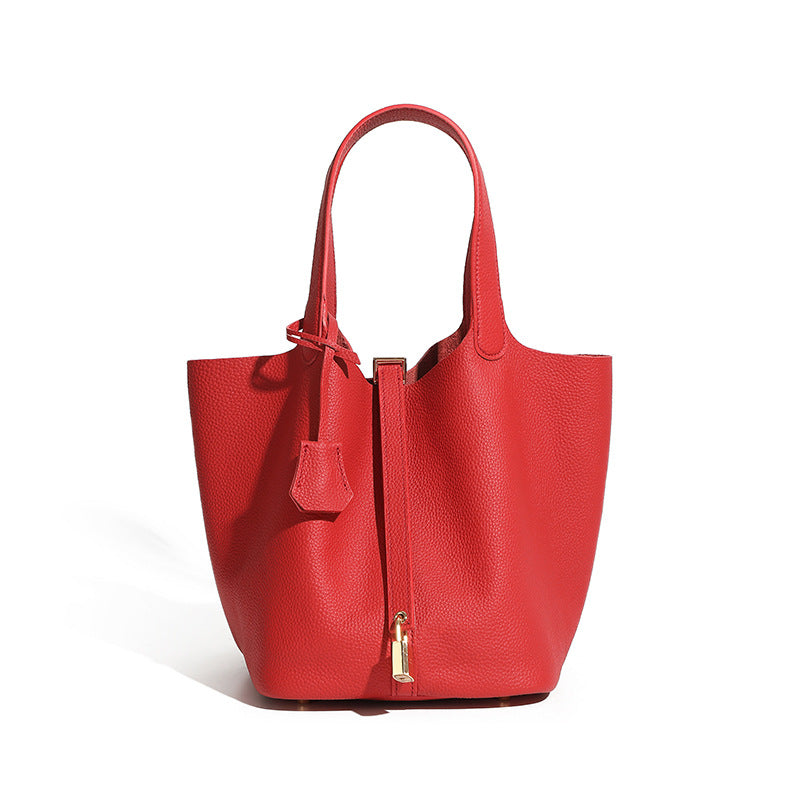 Women's Quality Genuine Leather Vegetable Basket First Layer Cowhide Niche Handbags