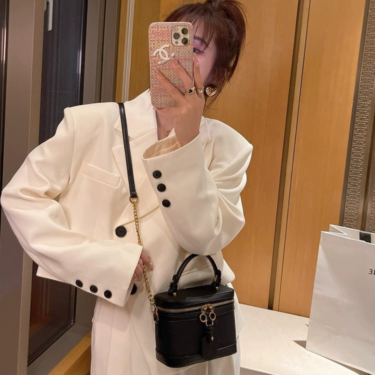 Women's Popular Genuine Leather Portable Box Korean Shoulder Bags