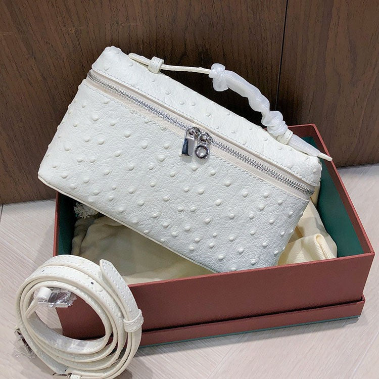 Cowhide Ostrich Grain Lunch Box Genuine Crossbody Bags