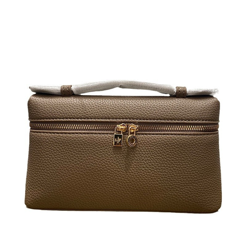 Italian Litchi Pattern Gold Lunch Box Crossbody Bags