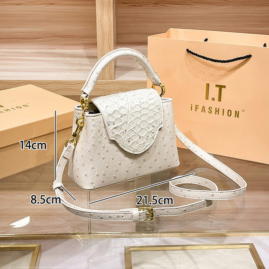 Women's High-grade Genuine Leather Ostrich Grain Minority Crossbody Bags