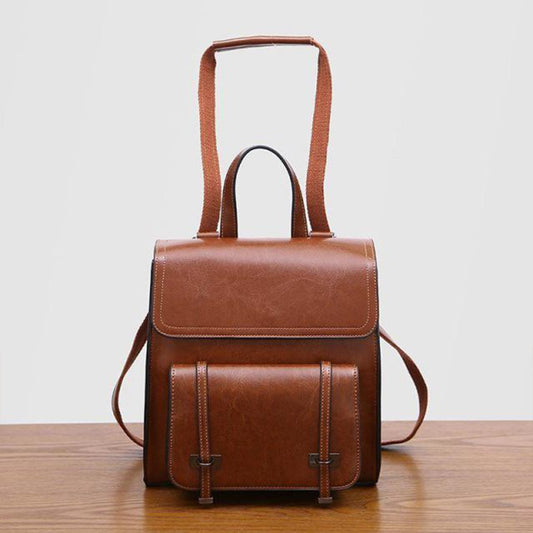 Genuine Leather Short Trip Lightweight Female Backpacks