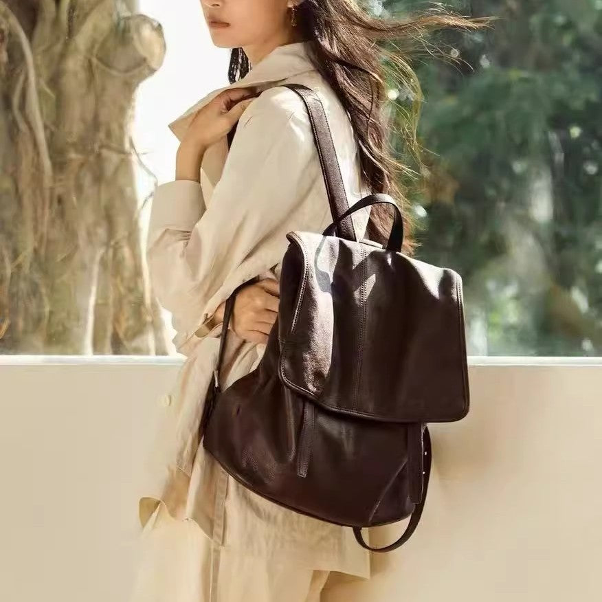 Women's & Men's Series Vertical Vegetable Tanned Sheepskin Commuter Backpacks