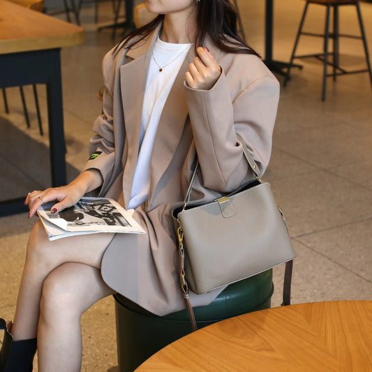 Women's Fashion Cattle Leather Trendy Commute Genuine Shoulder Bags