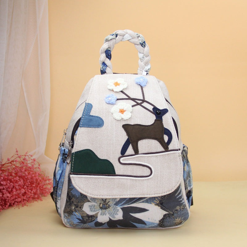 Innovative Deer Flower Woven Artistic Fresh Backpacks