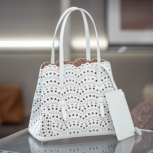 Cowhide Handmade Niche Laser Carved Hollow Out Leather Crossbody Bags
