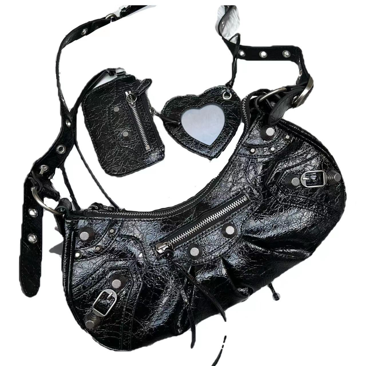 Genuine Leather Oil Wax Hobos Pleated Shoulder Bags