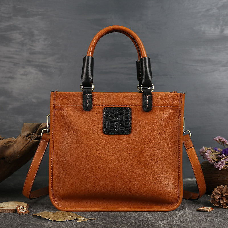 Women's First Layer Cowhide Simple Light Vintage Zipper Bags