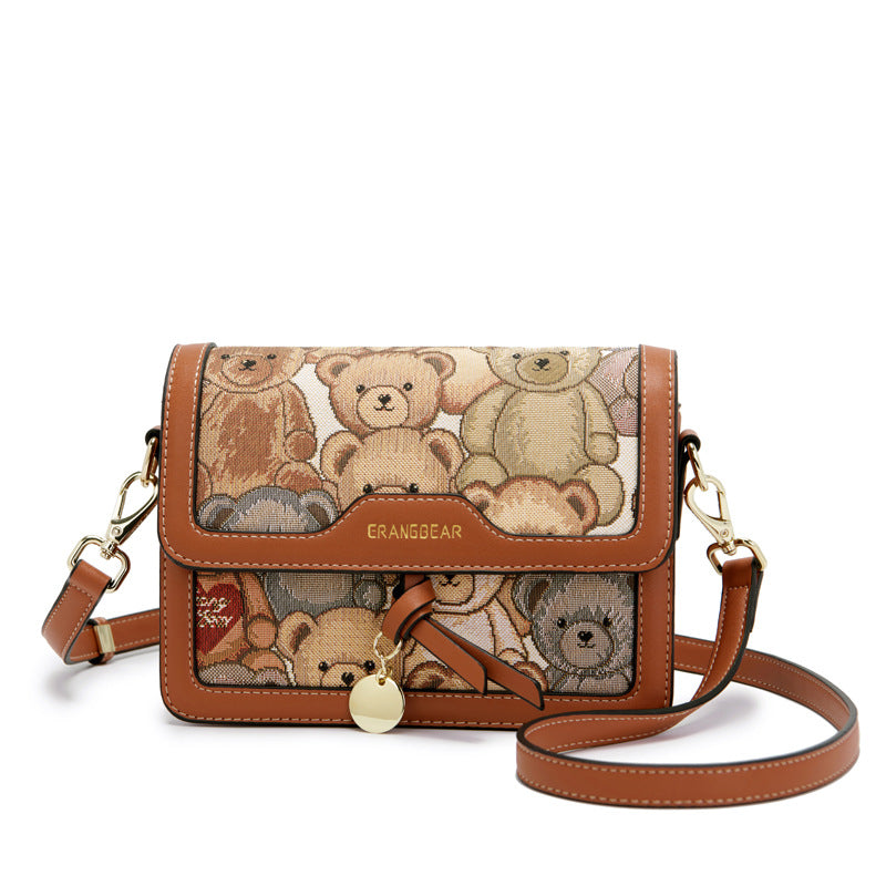Bear Attachment Summer Victory Contrast Color Crossbody Bags