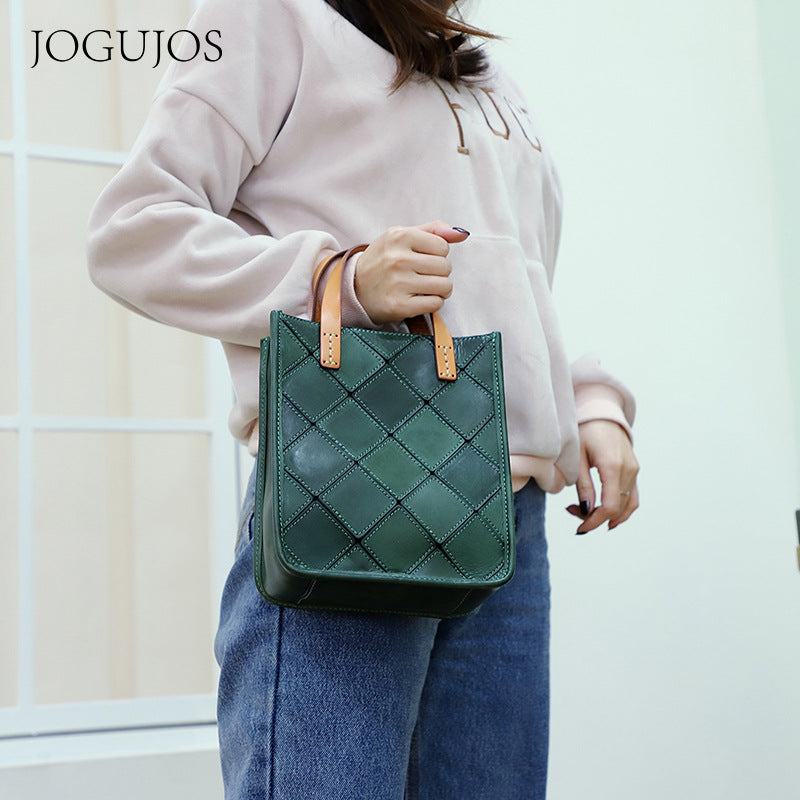 Women's First Layer Cowhide Vintage Stitching Genuine Shoulder Bags