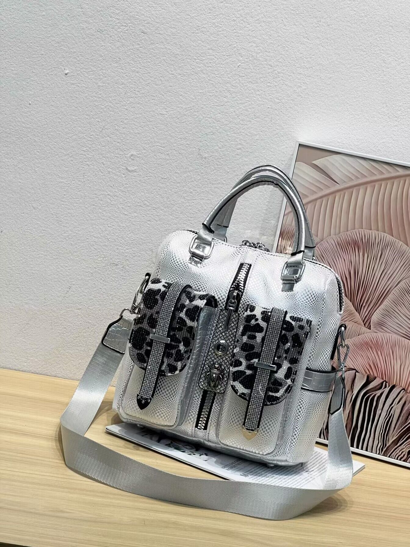 Women's Print Rhinestone Leather Fashion High Handbags