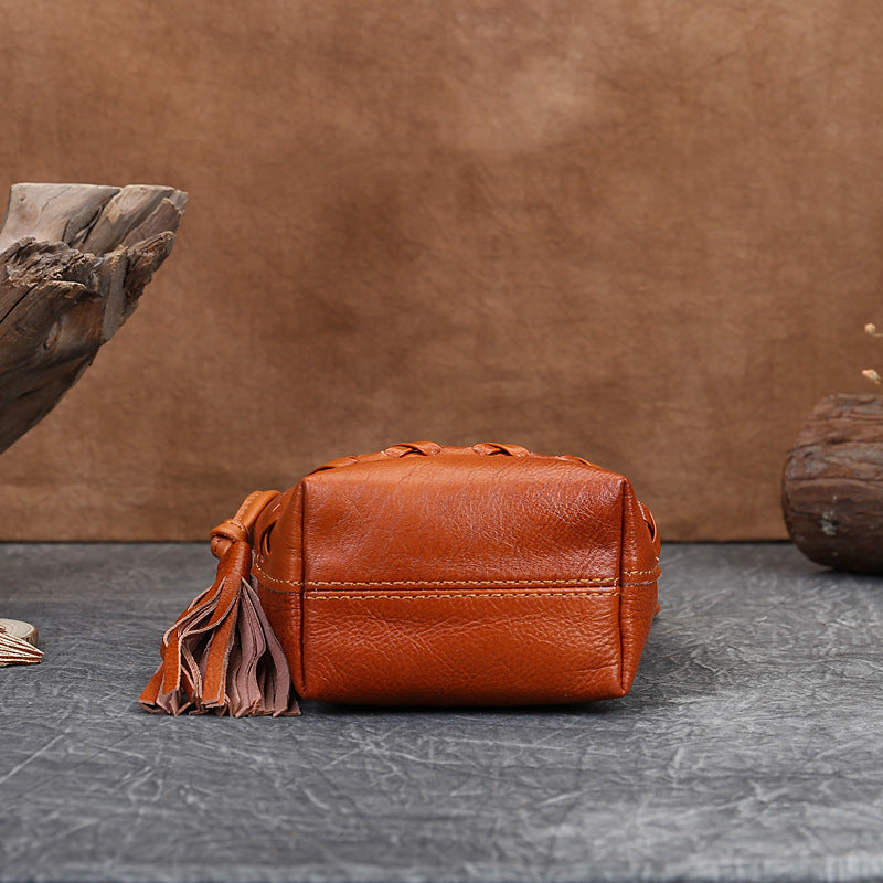 Women's Leather Tassel Retro Mobile First Layer Crossbody Bags