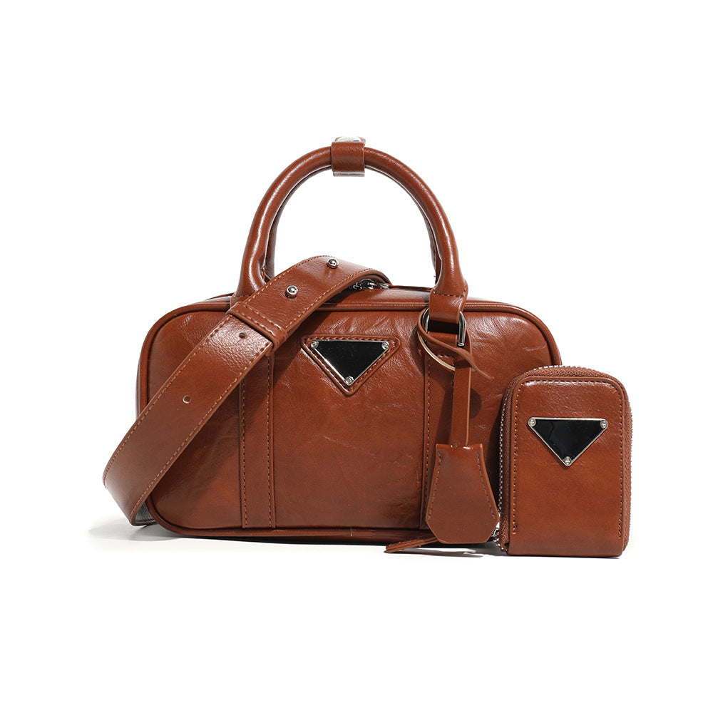Summer Retro Soft Leather Bowling Design Crossbody Bags