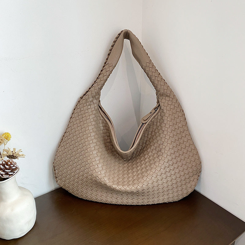 Women's Textured Woven Versatile Niche Trend Commuter Shoulder Bags