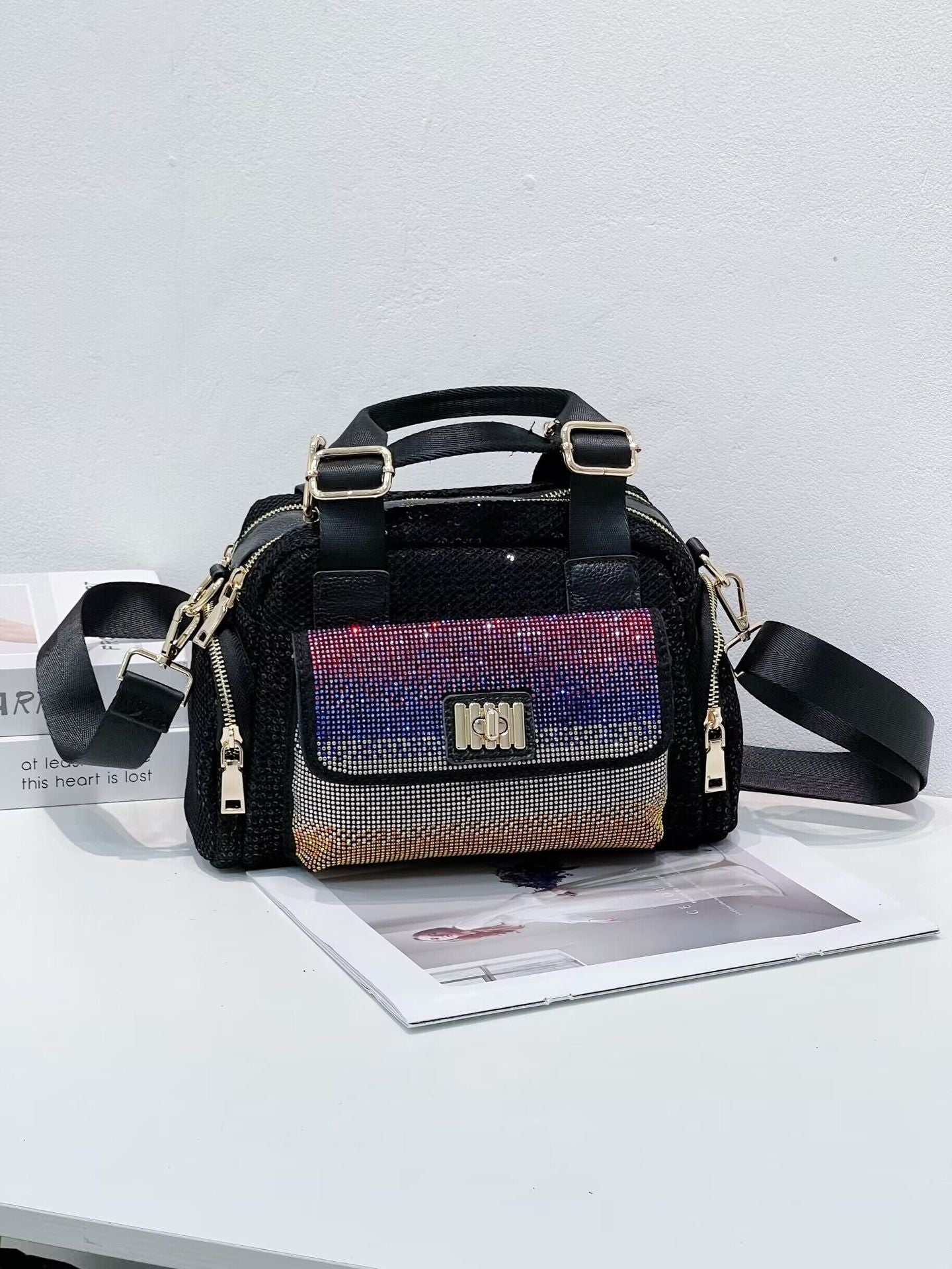 Women's Sequins With Cow Leather Multifunctional Versatile Handbags