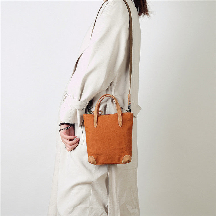Women's Leisure Mini Canvas Mobile With Leather Zip Shoulder Bags