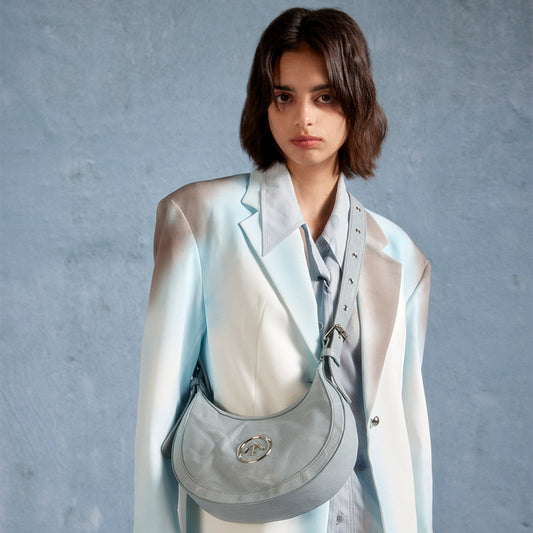 Moon Italian Pleated Leather Trendy Underarm Crossbody Bags