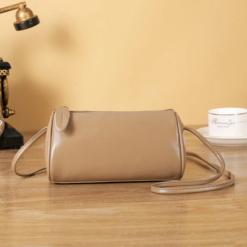 Vegetable Tanning Leather Round Retro One High-grade Crossbody Bags