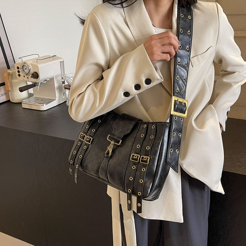 Women's Punk Motorcycle Commuter Underarm Texture Shoulder Bags