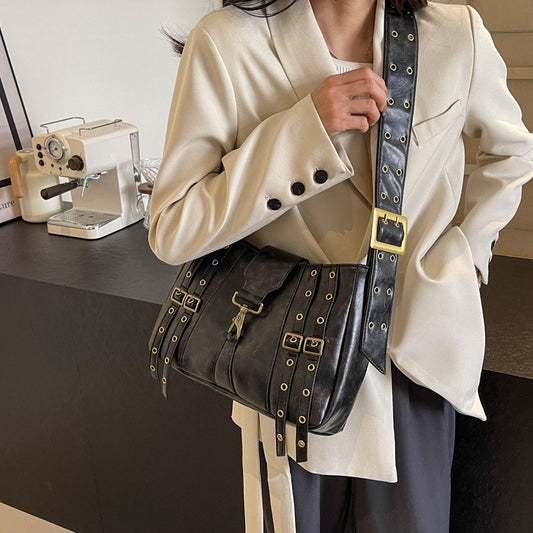 Women's Punk Motorcycle Commuter Underarm Texture Shoulder Bags