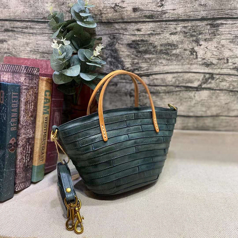 Women's Street Art Washed Vegetable Basket Stitching Shoulder Bags