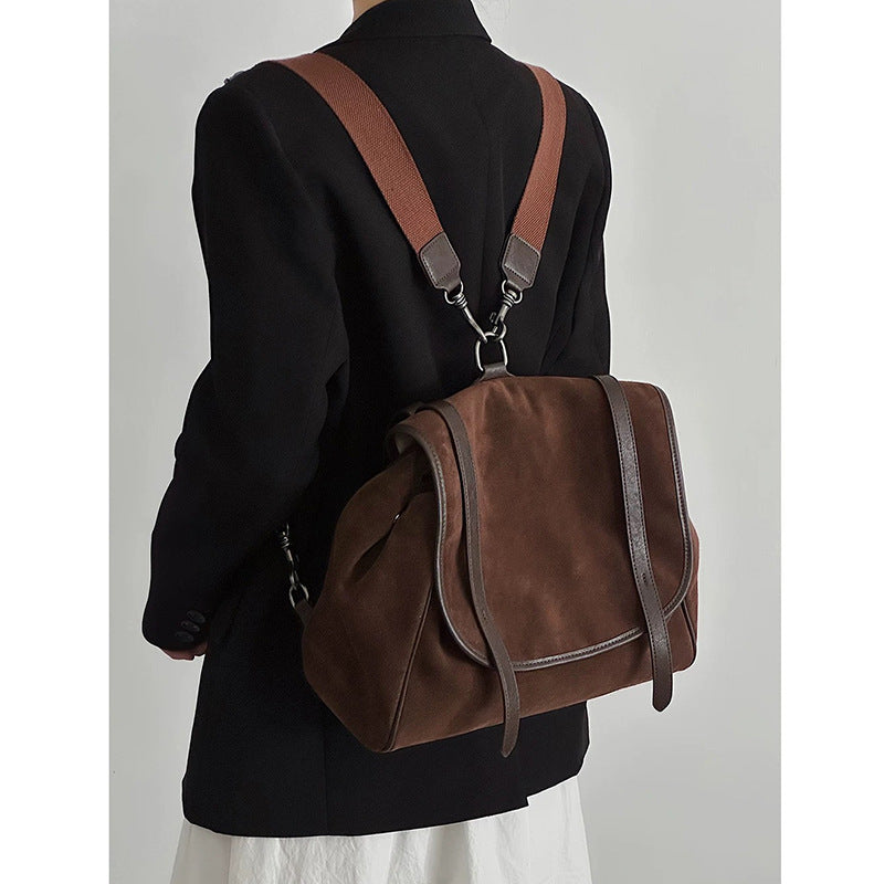 Women's Suede Genuine Leather Retro Layer Frosted Backpacks