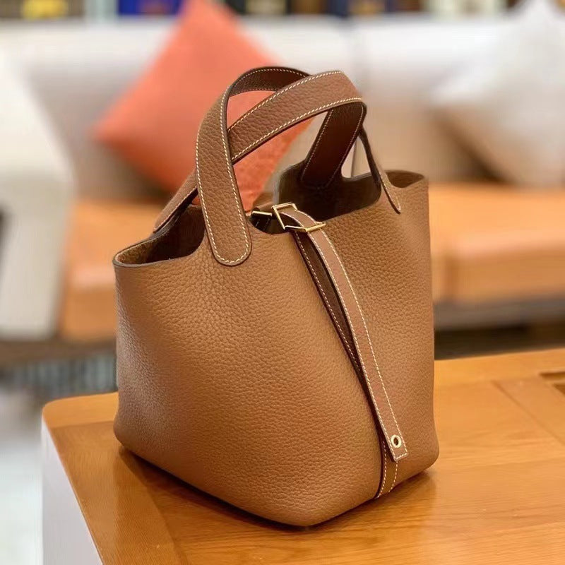 Women's Line Vegetable Basket First Layer Litchi Handbags