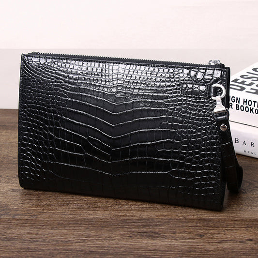 Men's Crocodile Leather Pattern Genuine Hand Grab Men's Handbags