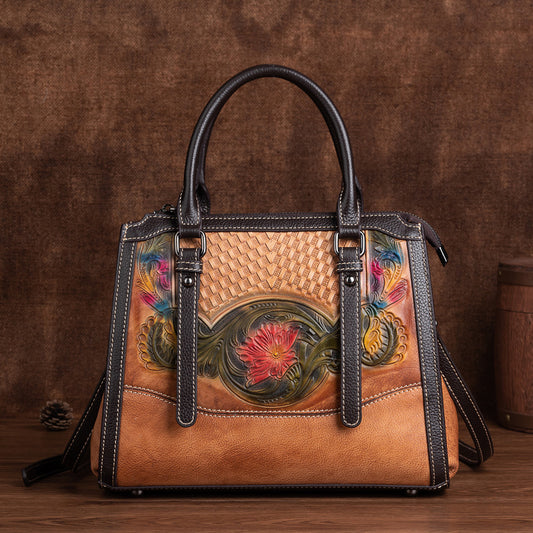 Women's Embossed Fashion Elegant Brushed Top Layer Shoulder Bags