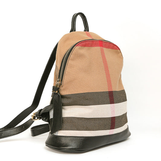 Women's & Men's & Plaid Stitching Canvas College Style Backpacks