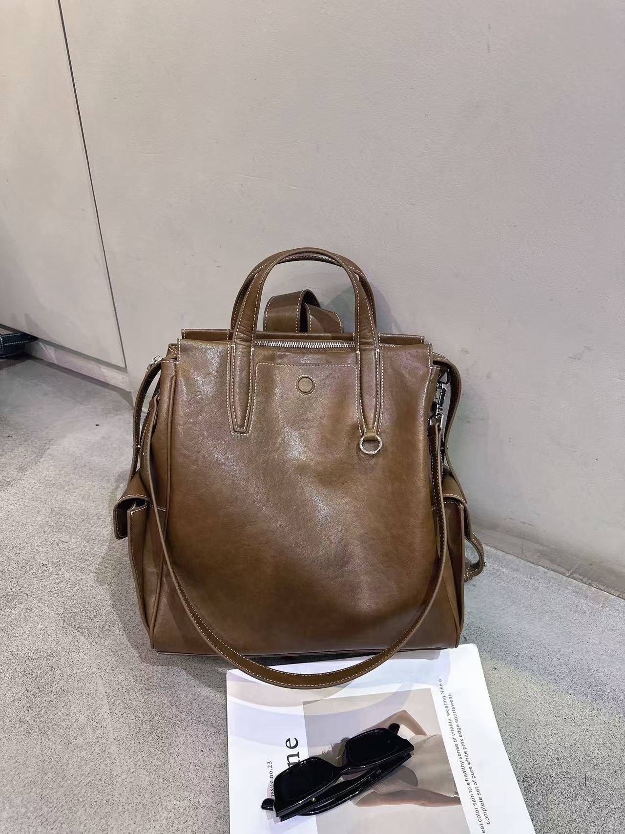 Women's Crystal Vegetable Tanning Leather Large Capacity Backpacks