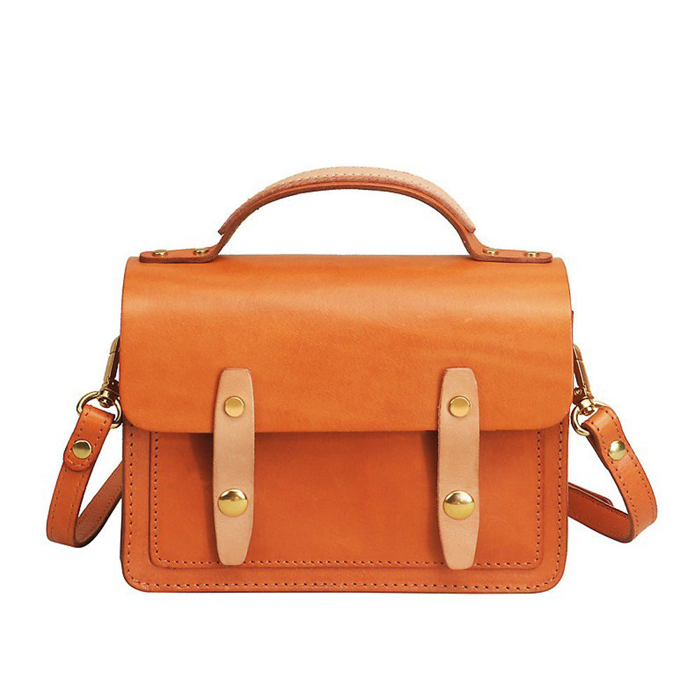 Women's Tanned Leather Cowhide Retro College Cambridge Shoulder Bags
