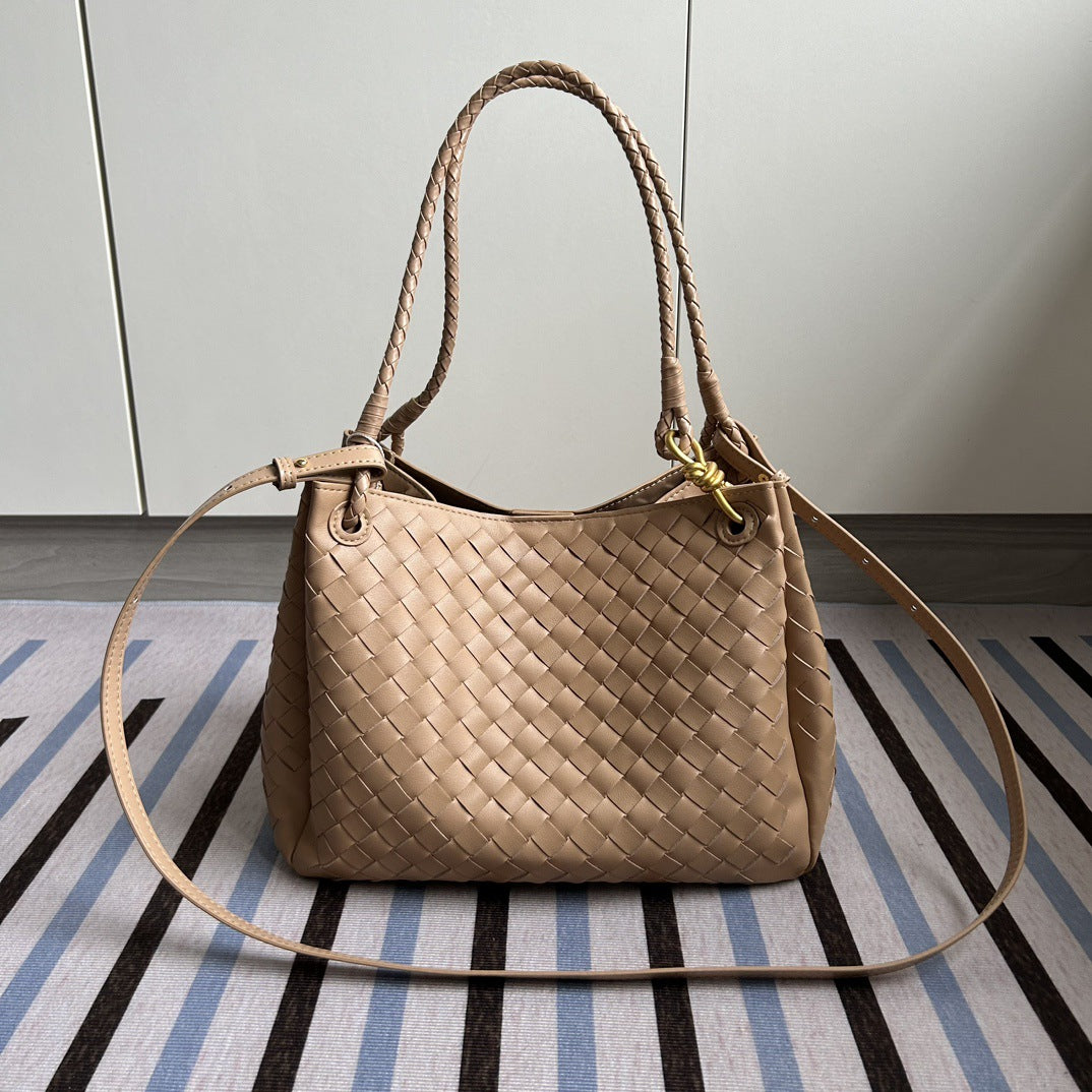 Women's Large Parachute Leather Woven Portable Vegetable Crossbody Bags