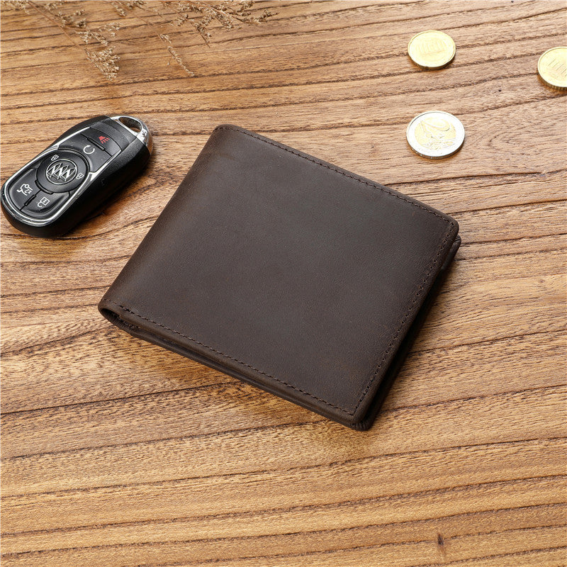 Men's Layer Cowhide Short Green Leather Driving License For Men's Wallets