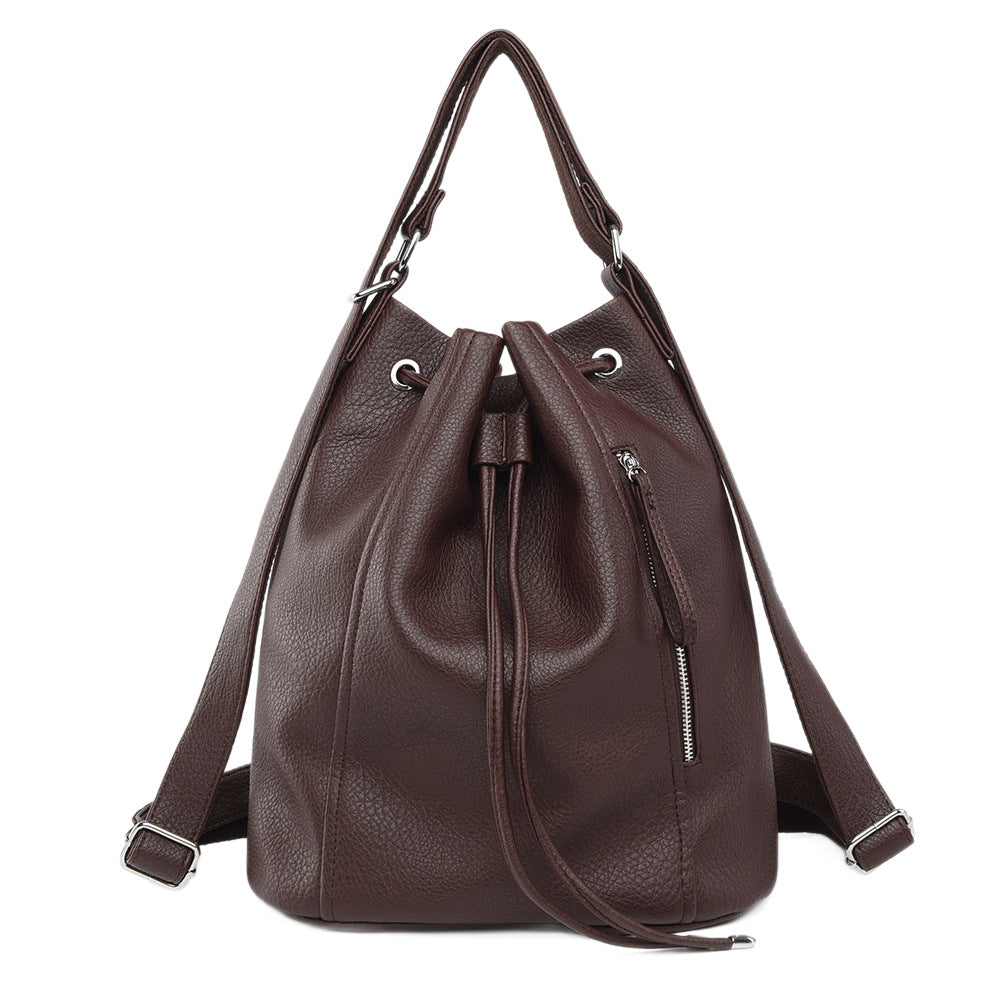 Women's Retro Design Sense Drawstring Loose Large Backpacks
