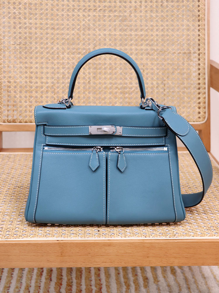 Retro Double Pocket Kelly Large Capacity Crossbody Bags
