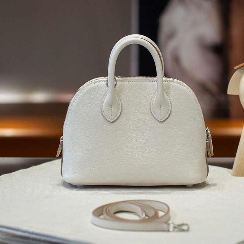 Line Steel Hardware Layer Leather Mini Shell Handbags