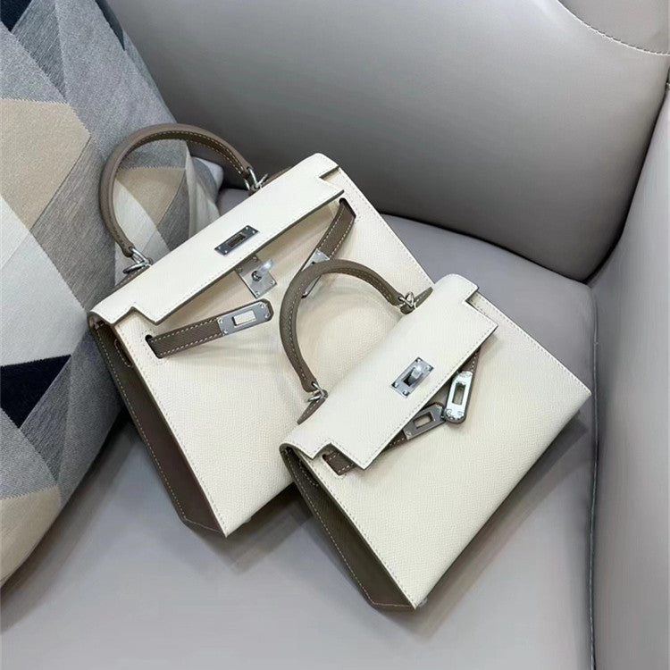 Women's Color Matching Contrast Kelly Cowhide Elegant Bags