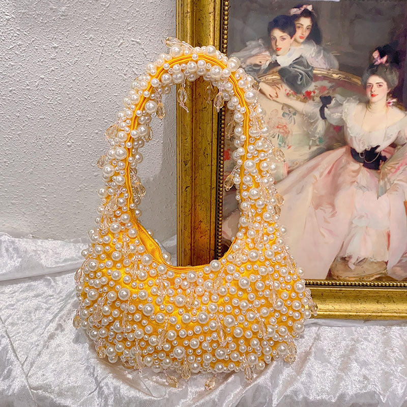 Pearl Crystal String Beads Fashion Minority Design Portable Shoulder Bags