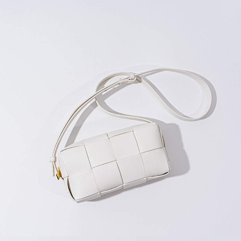 Women's Korean Style Genuine Leather Plaid Woven Crossbody Bags