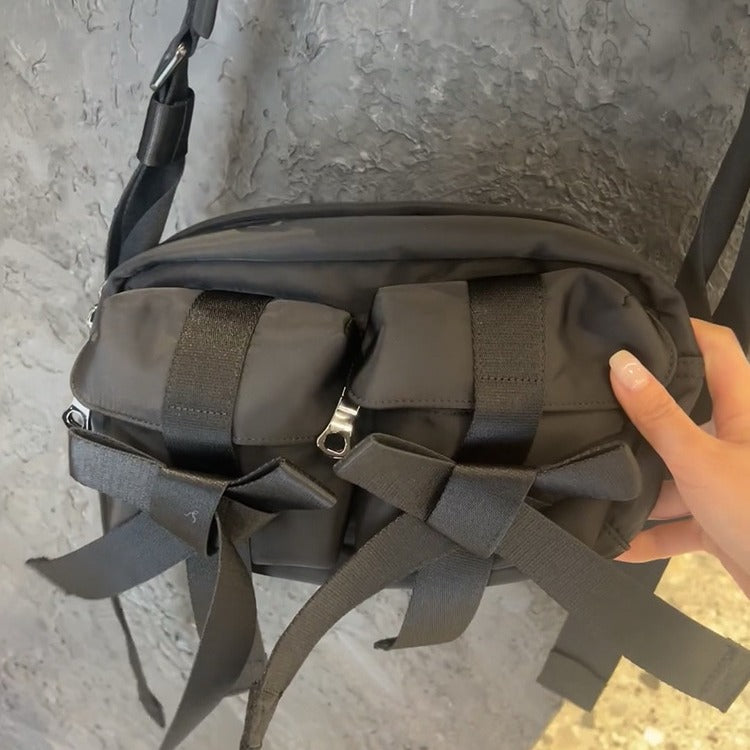 Women's Sweet Pearl Canvas Bow One Crossbody Bags