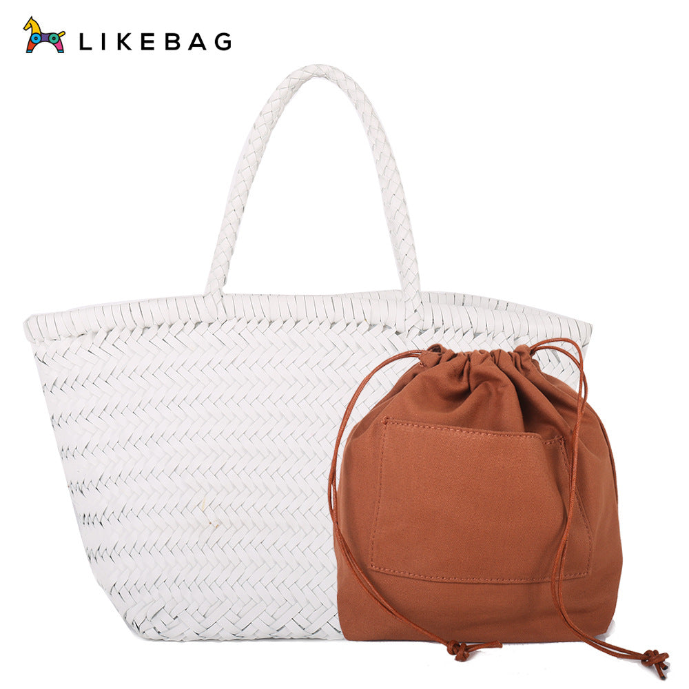 Women's Capacity French Shopping Woven Knitting Holiday Shoulder Bags