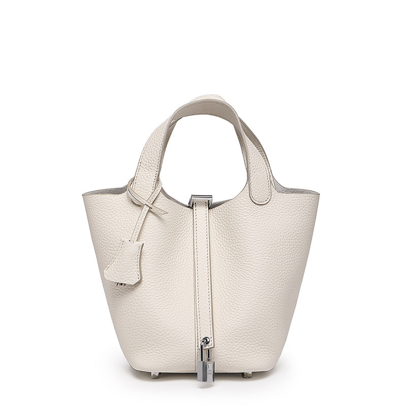 Women's Quality First Layer Cowhide Niche Basket Leather Large Bags