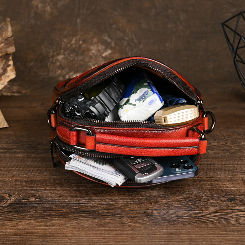 Women's Genuine Leather Retro Round First Layer Handbags